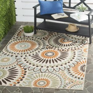 SAFAVIEH Veranda Petra Geometric Indoor/Outdoor Area Rug, 5'3" x 7'7", Cream/Chocolate