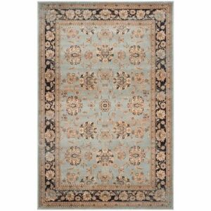 SAFAVIEH Vintage Jessamine Traditional Area Rug, Light Blue/Black, 4' x 5'7"