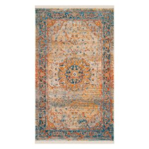 SAFAVIEH Vintage Persian Trina Traditional Polyester Area Rug, Blue/Multi, 6' x 9'