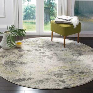 SAFAVIEH Watercolor Isabella Abstract Colorful Area Rug, Ivory/Grey, 6'7" x 6'7" Round