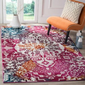 SAFAVIEH Watercolor Daven Abstract Colorful Area Rug, Ivory/Fuchsia, 5'3" x 7'6"