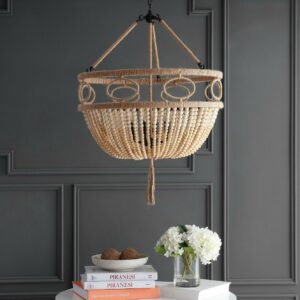 SAFAVIEH Whitley 4-Light Nautical Beaded Pendant, Brown Wooden Finish