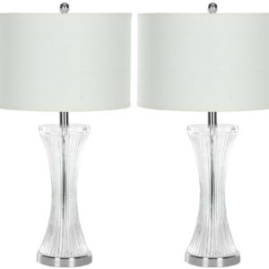 SAFAVIEH Zelda 25 in. Chrome Glass Table Lamp with Off-White Cotton Shade, Set of 2