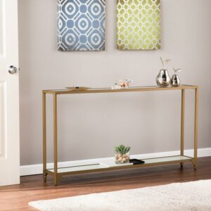 SEI Furniture Bergen Narrow Metal Console in Gold with White Glass