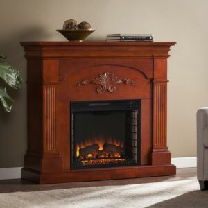 SEI Furniture Chofyre Traditional Freestanding Electric Fireplace in Warm Brown Mahogany