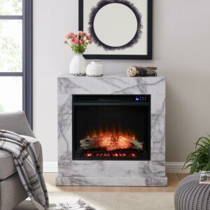 SEI Furniture Dendale Faux Marble Electric Fireplace with Touch Screen 33.25 x 32.25 Freestanding Indoor Electric Fireplaces