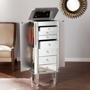 SEI Furniture Margaux Mirrored Jewelry Armoire 18 x 42 Freestanding Jewelry Armoires Freestanding