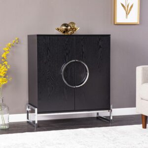 SEI Hatherleigh Contemporary style Double-Door Bar Cabinet  in Black and chrome finish