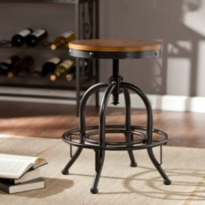 SEI Niylah Industrial style Adjustable Stool in Distressed dark pine and black finish