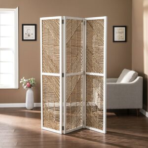 SEI Quony Eclectic Woven Room Divider/Screen in White and natural finish