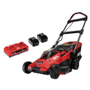 SKIL PWR CORE 20V 18-inch Push Mower, Push-Button Start and Height Adjust, (2) 4.0Ah Batteries and Charger