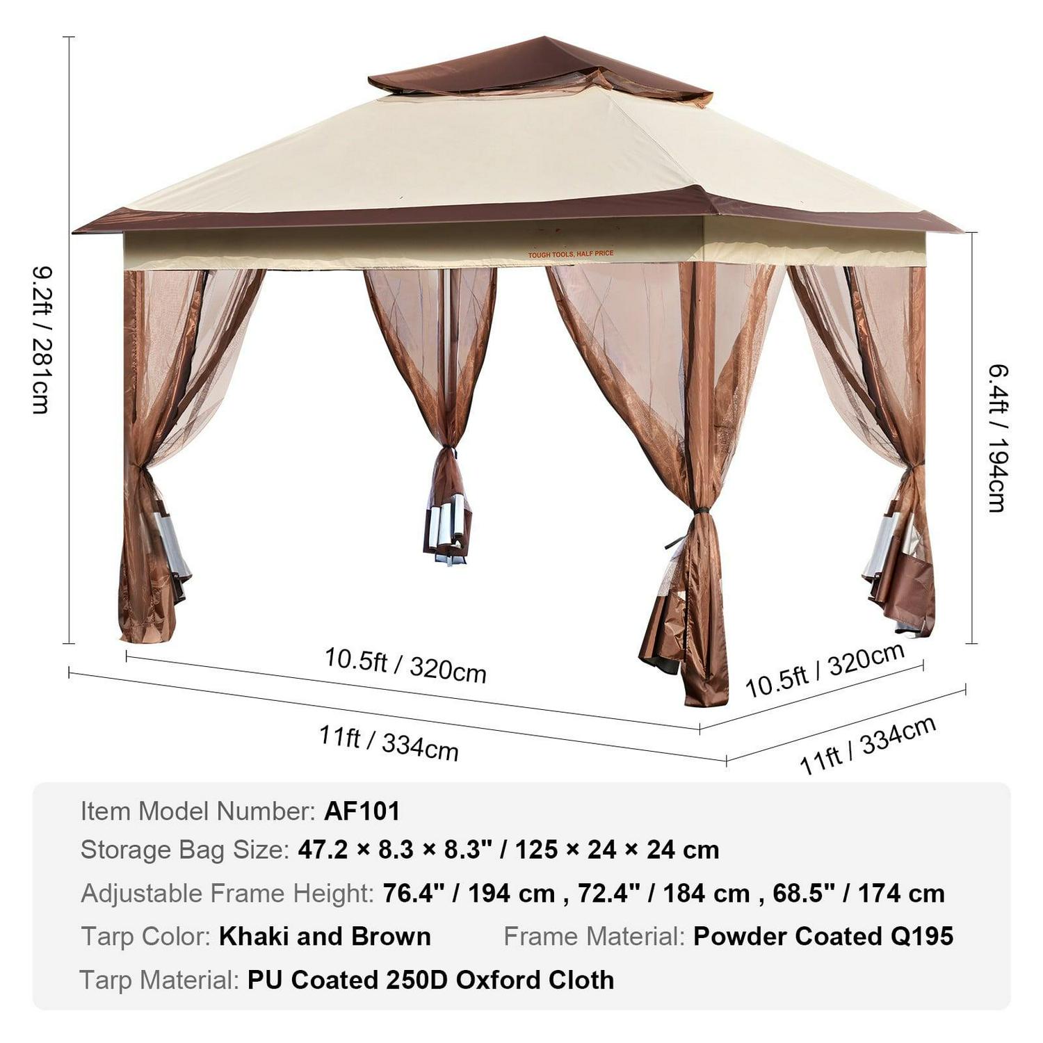 BENTISM Patio Gazebo, 11 x 11 FT Pop up Gazebo Tent for 8-10 Person, with Mosquito Netting, Metal Frame, and PU Coated 250D Oxford Cloth, Outdoor Canopy Shelter - Image 7