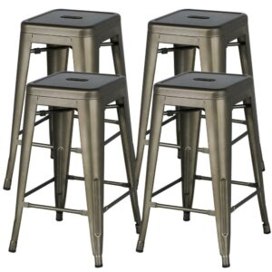Alden Design Gunmetal Grey Stackable Metal Bar Stool - Set of 4