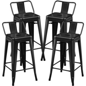 Alden Design 26" Metal Counter Bar Stools with Low Back for Home Bar, 4pcs, Black