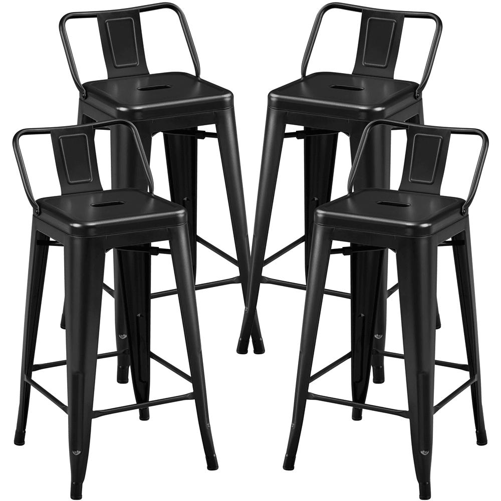 Alden Design 26" Metal Counter Bar Stools with Low Back for Home Bar, 4pcs, Black