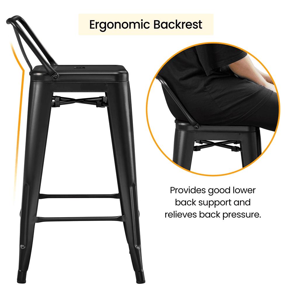 Alden Design 26" Metal Counter Bar Stools with Low Back for Home Bar, 4pcs, Black - Image 5