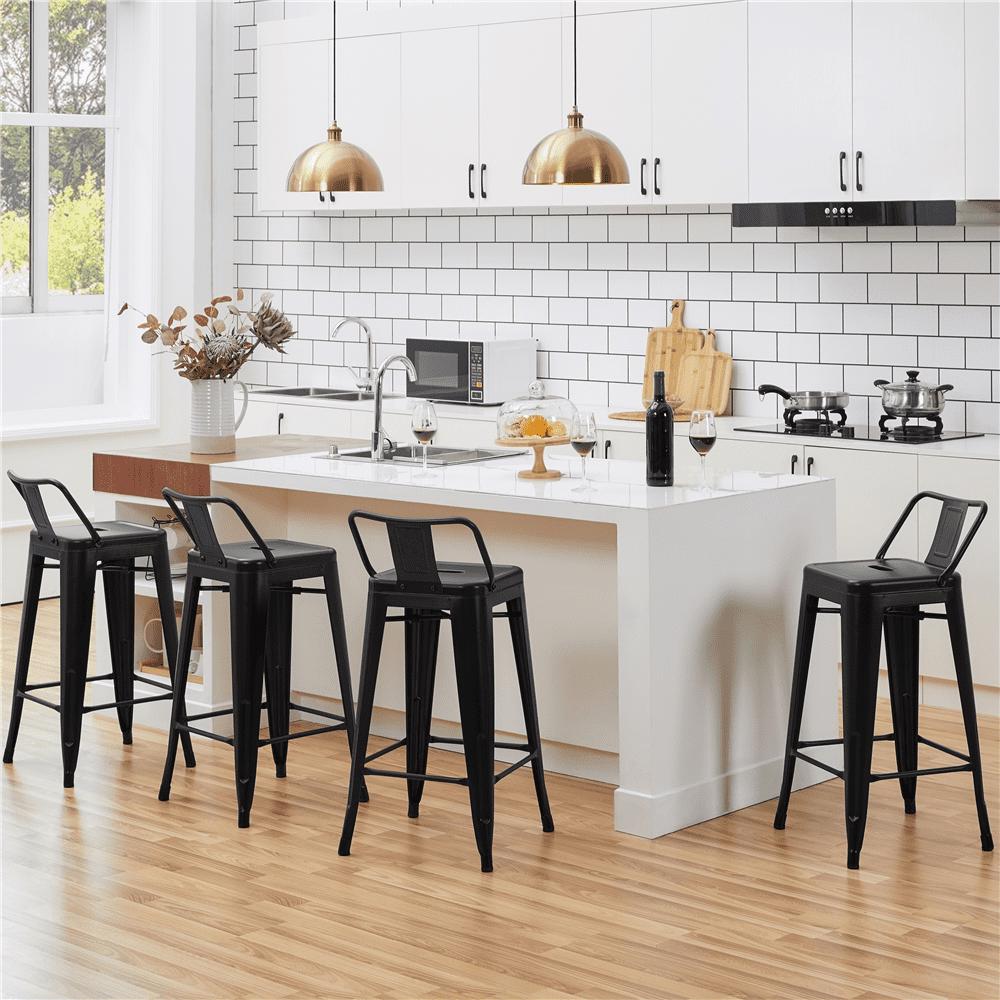 Alden Design 26" Metal Counter Bar Stools with Low Back for Home Bar, 4pcs, Black - Image 2