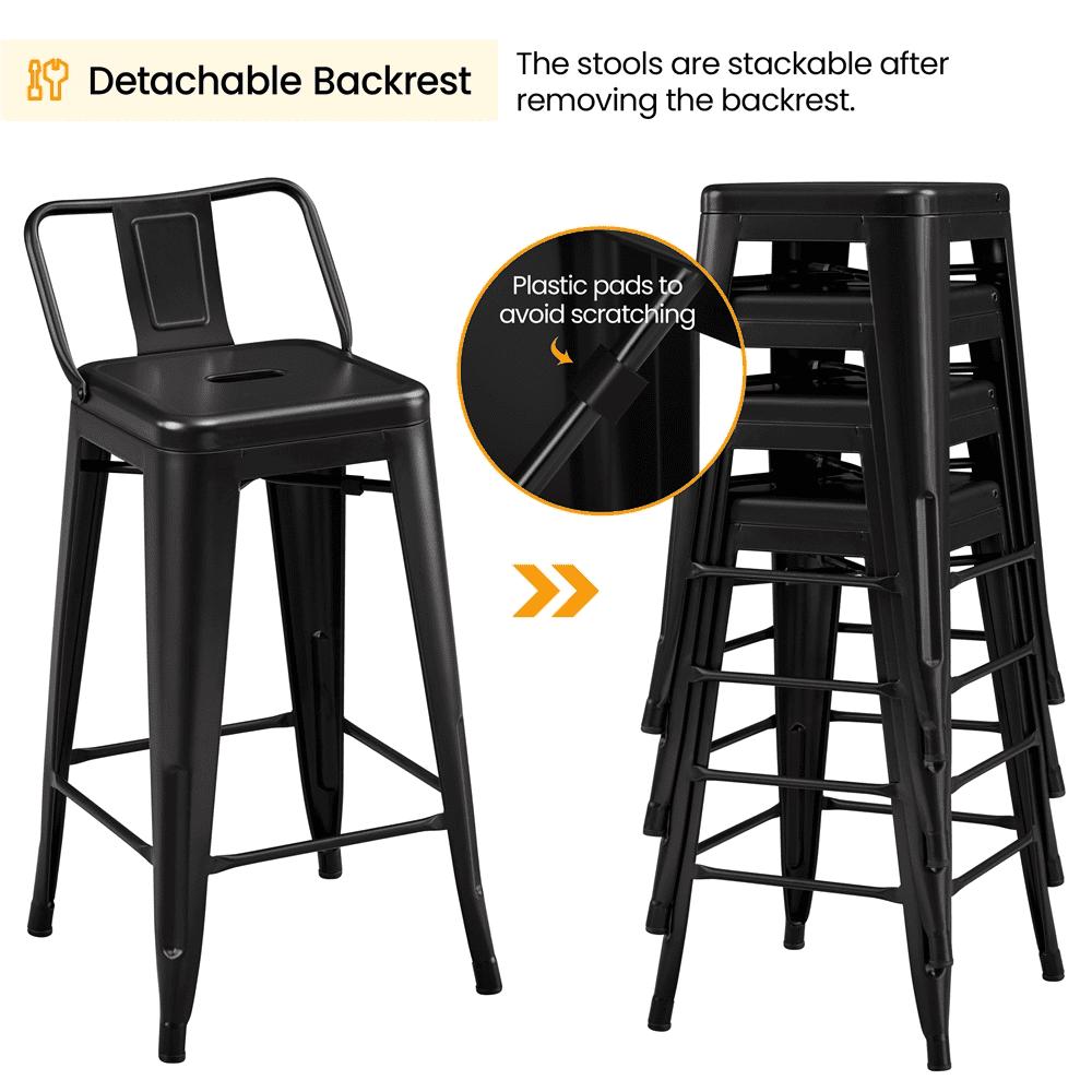 Alden Design 26" Metal Counter Bar Stools with Low Back for Home Bar, 4pcs, Black - Image 7