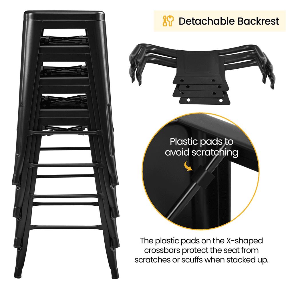 Alden Design 26" Metal Counter Bar Stools with Low Back for Home Bar, 4pcs, Black - Image 8