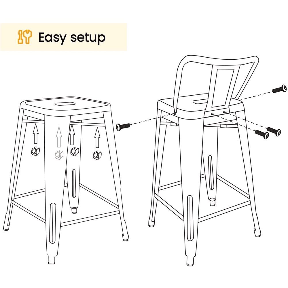 Alden Design 26" Metal Counter Bar Stools with Low Back for Home Bar, 4pcs, Black - Image 9