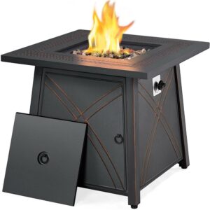 Alden Design 28" Square Propane Fire Pit Table with Lid and Iron Tabletop for Outdoor Use, Copper