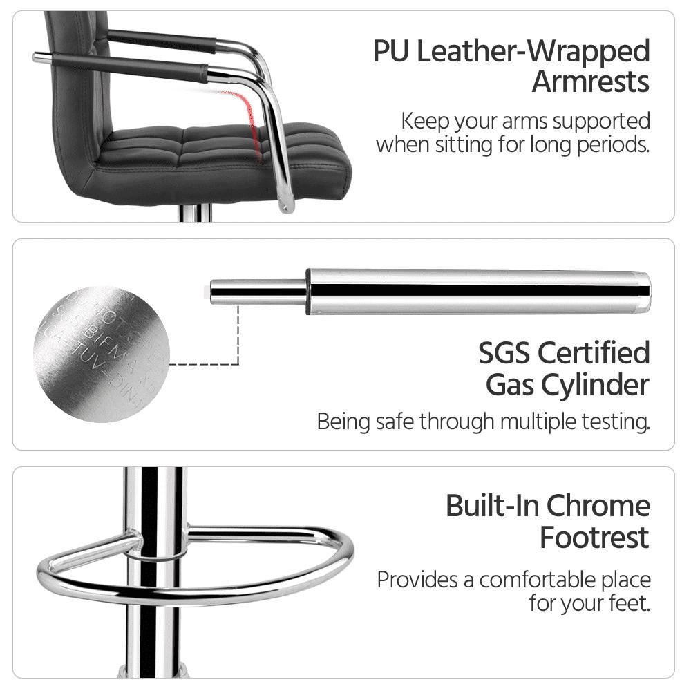 Alden Design Set of 2 Faux Leather Swivel Bar Stools, Black, Adjustable Height - Image 3