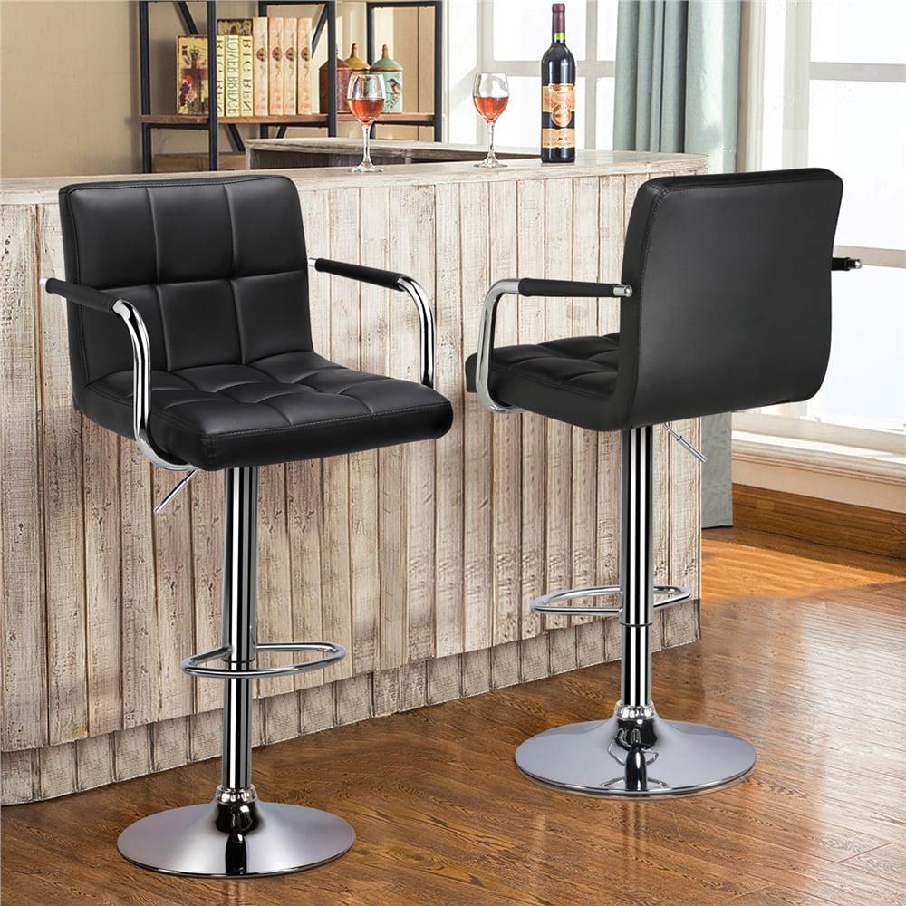 Alden Design Set of 2 Faux Leather Swivel Bar Stools, Black, Adjustable Height - Image 7