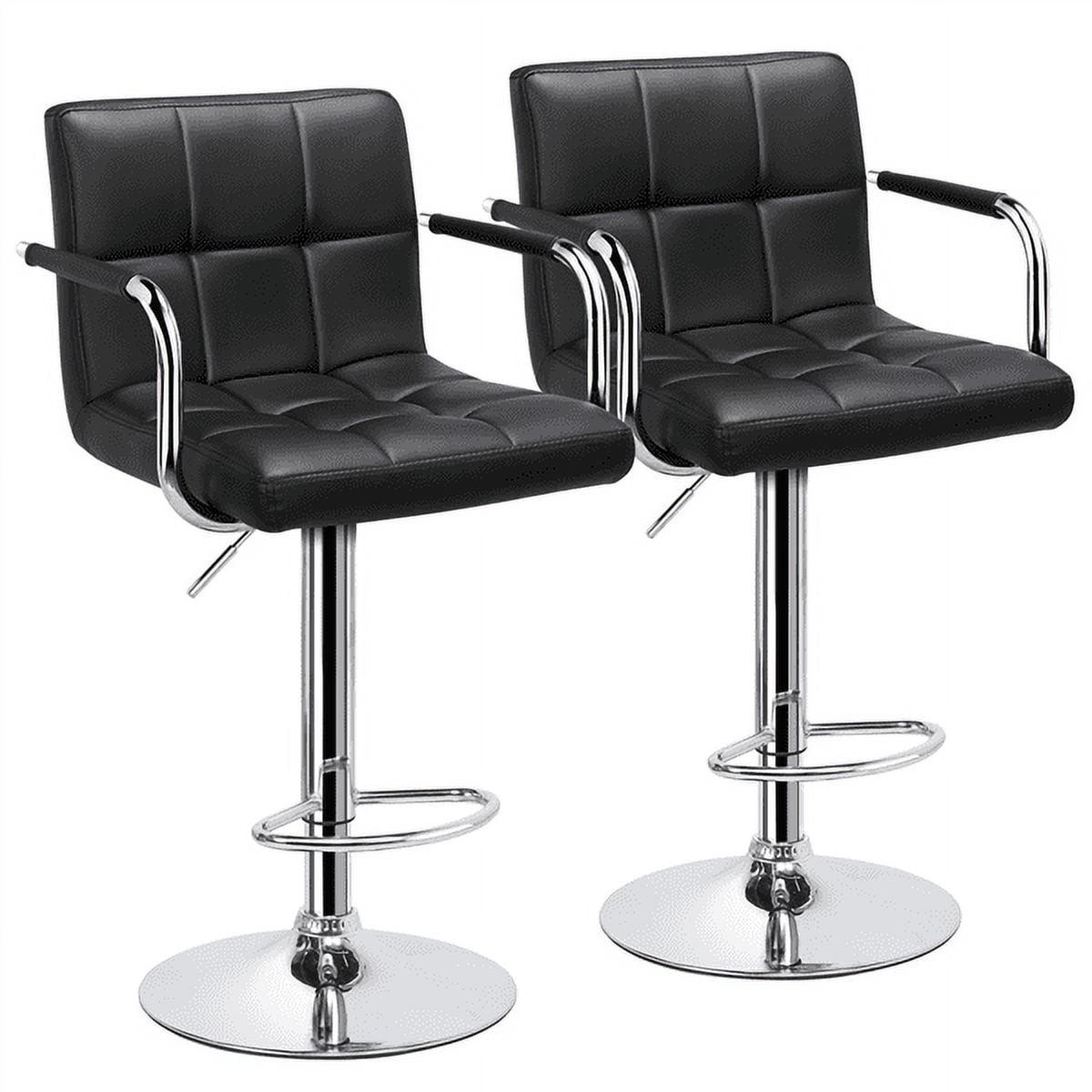 Alden Design Set of 2 Faux Leather Swivel Bar Stools, Black, Adjustable Height