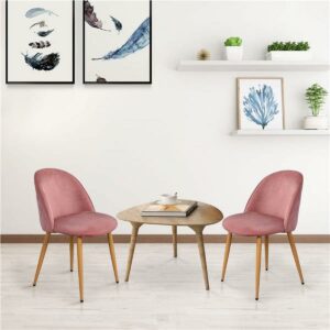 Alden Design 2pcs Mid Century Upholstered Velvet Dining Chairs, Pink