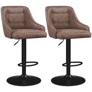 Alden Design 2pcs PVC Industrial Bar Stool with Backrest, Dark Brown