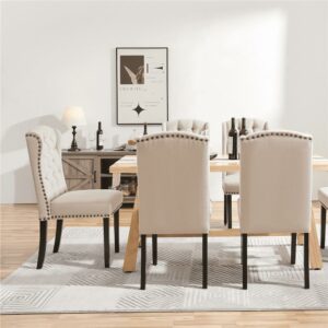 Alden Design 2pcs Upholstered Tufted Dining Chairs with Wing Design for Kitchen, Beige