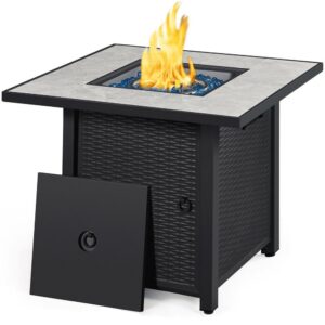 Alden Design 30" Outdoor Propane Square Fire Pit Table 50,000 BTU with Ceramic Tabletop for Garden/Patio/Courtyard, Black