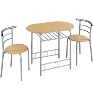 SMILE MART 3 Piece Modern Dining Set with Round Table for Kitchens, Natural