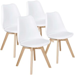 Alden Design Set of 4 Modern Upholstered Dining Chairs for Home, White