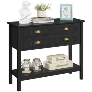 Alden Design 4-Drawer Wooden Console Table with an Open Shelf for Entryway, Black
