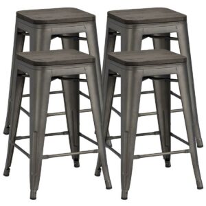 Alden Design 4pcs of 24" Counter/Bar Stool with Wooden Seat for Indoor/Outdoor