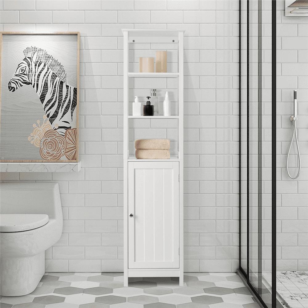 Alden Design 63" Wooden Tower Floor Cabinet with 3 Open Shelves, White - Image 3