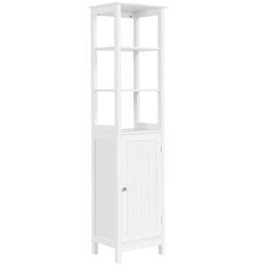 Alden Design 63" Wooden Tower Floor Cabinet with 3 Open Shelves, White