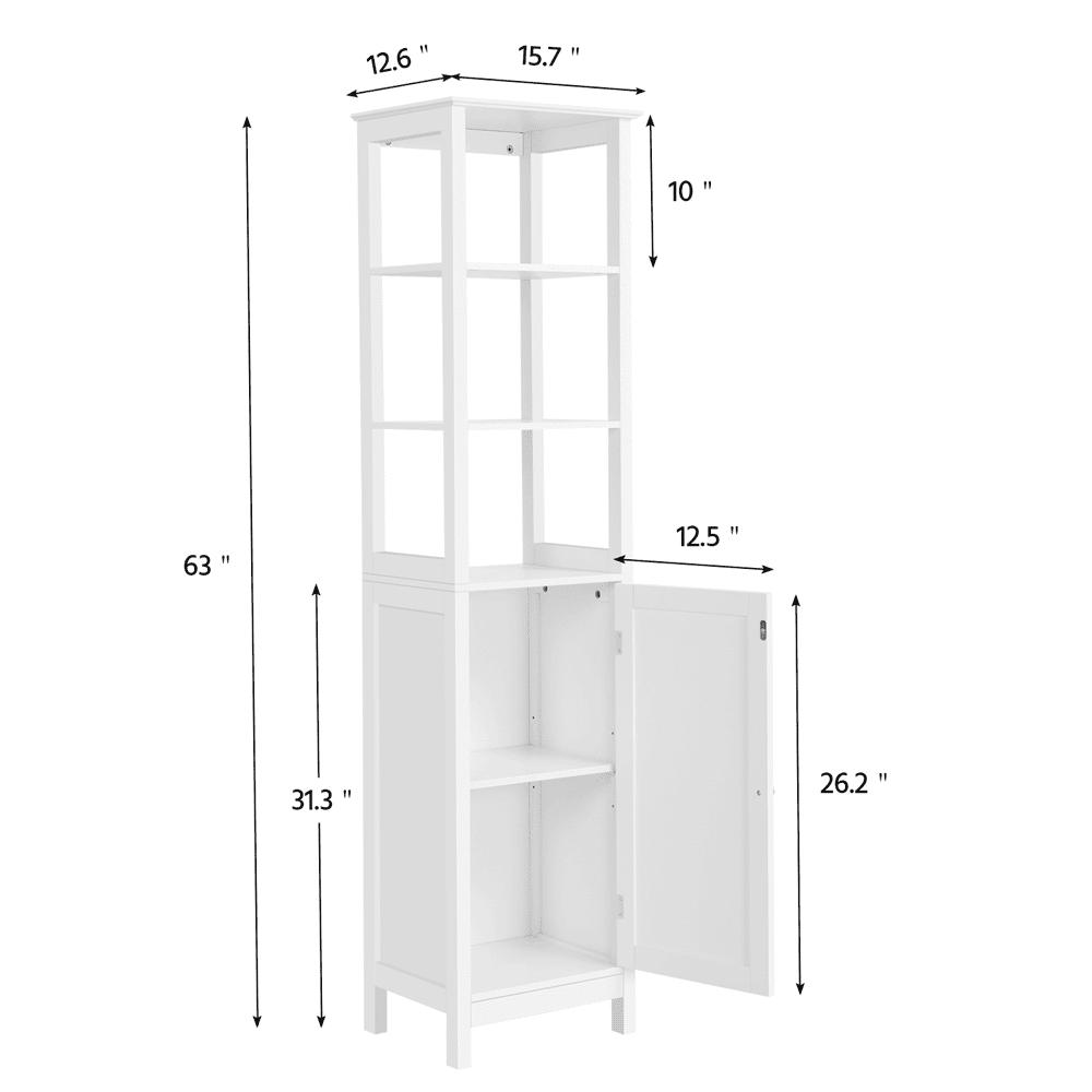 Alden Design 63" Wooden Tower Floor Cabinet with 3 Open Shelves, White - Image 4