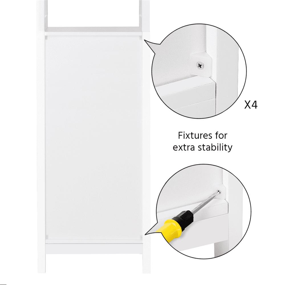 Alden Design 63" Wooden Tower Floor Cabinet with 3 Open Shelves, White - Image 6