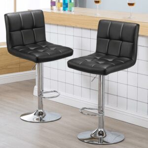 Alden Design Adjustable Faux Leather Swivel Bar Stools, 2pcs, Black