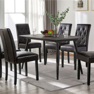 Alden Design Tufted Faux Leather Dining Chairs with Wood Legs for Kitchen, Set of 6, Brown