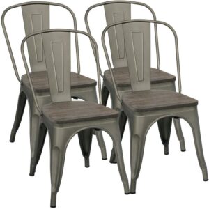 Alden Design Dining Chair, Set of 4, Gun Metal