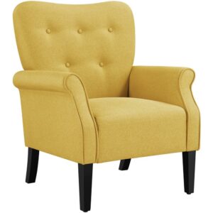 Alden Design Mid-century Upholstered Fabric Accent Armchair for Living Room with Wooden Leg, Yellow