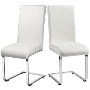Alden Design Modern Dining Chairs Upholstered Leather High-Back Dining Chairs for Kitchen, White
