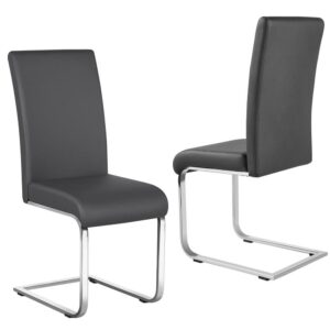 Alden Design Modern Dining Chairs Upholstered High-Back Dining Chairs PU Leather Kitchen Chairs with Metal Legs, Gray
