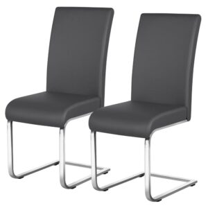 Alden Design Modern Faux Leather Dining Chair with C-Shaped Metal Legs, Set of 2, Gray