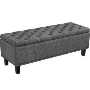 Alden Design 49in Modern Tufted Storage Bench for Entryway Bedroom, Dark Gray