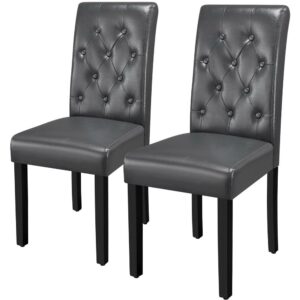 Alden Design Modern Tufted Padded Dining Chair with Tall Back, Set of 2, Gray