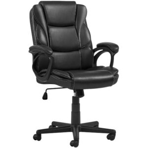 Alden Design PU Leather Upholstered Office Chair with High Back, Black
